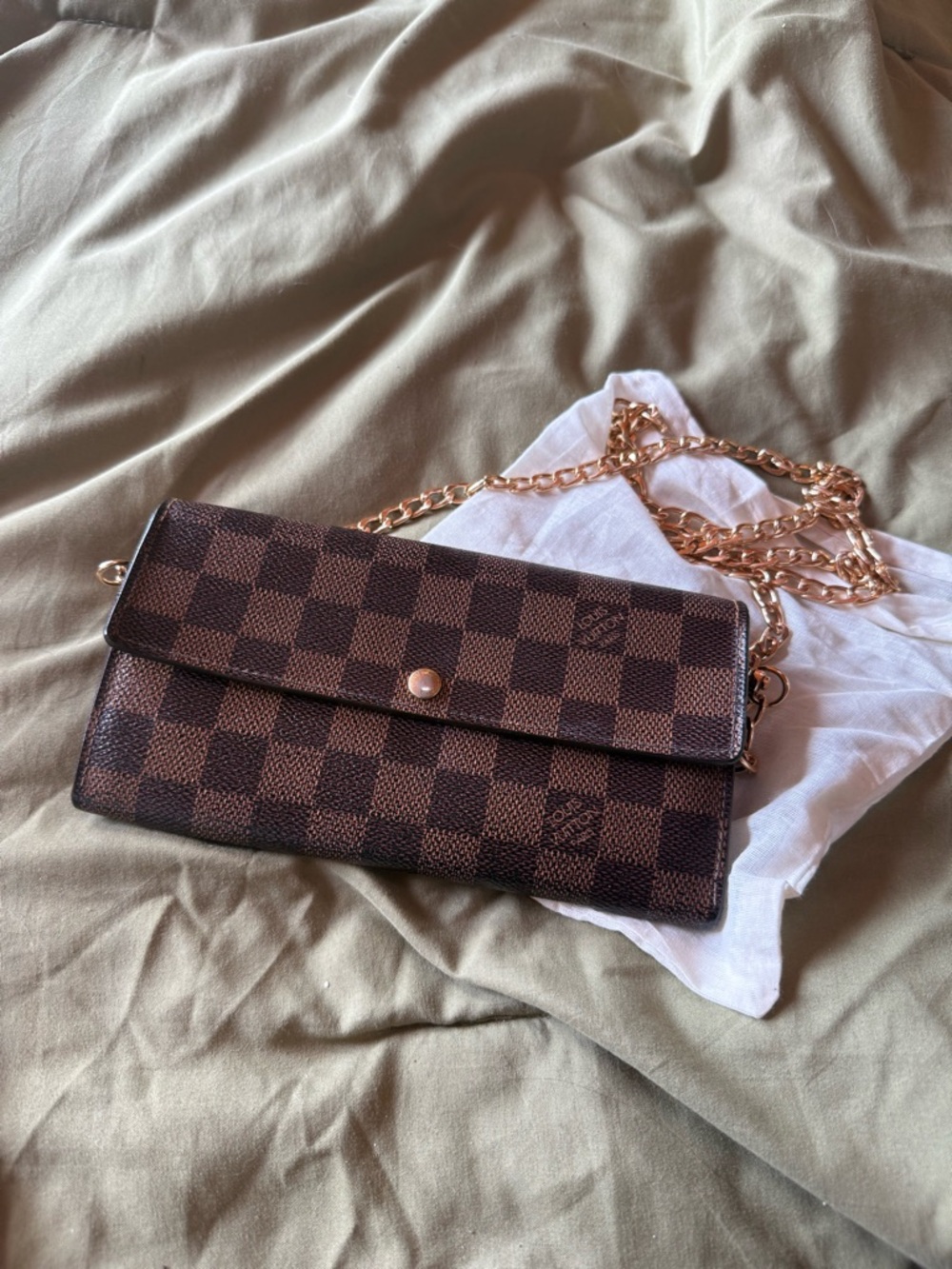 Louis Vuitton Brown Checkered Chain Wallet Crossbody
